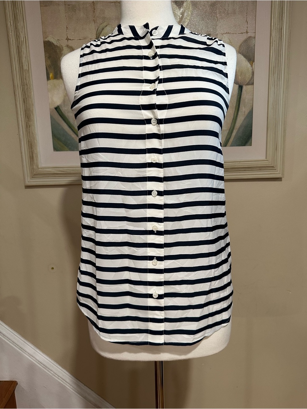 J. Crew Navy White Striped Sleeveless Blouse Size 0